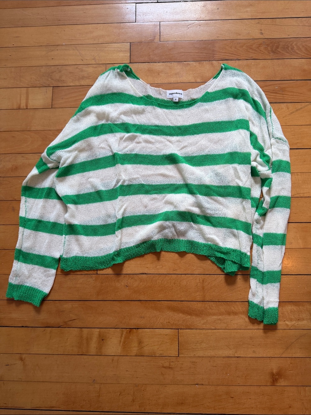 superdown Green and White Striped Scoop-Neck Sweater